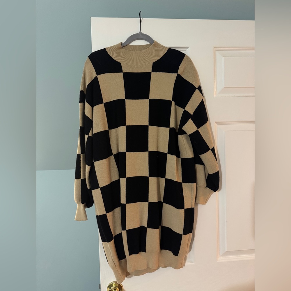 Checkered Black and Tan Sweater